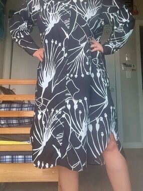 LC Waikiki Classic Black White Cotton Floral Shirt Dress Size 46